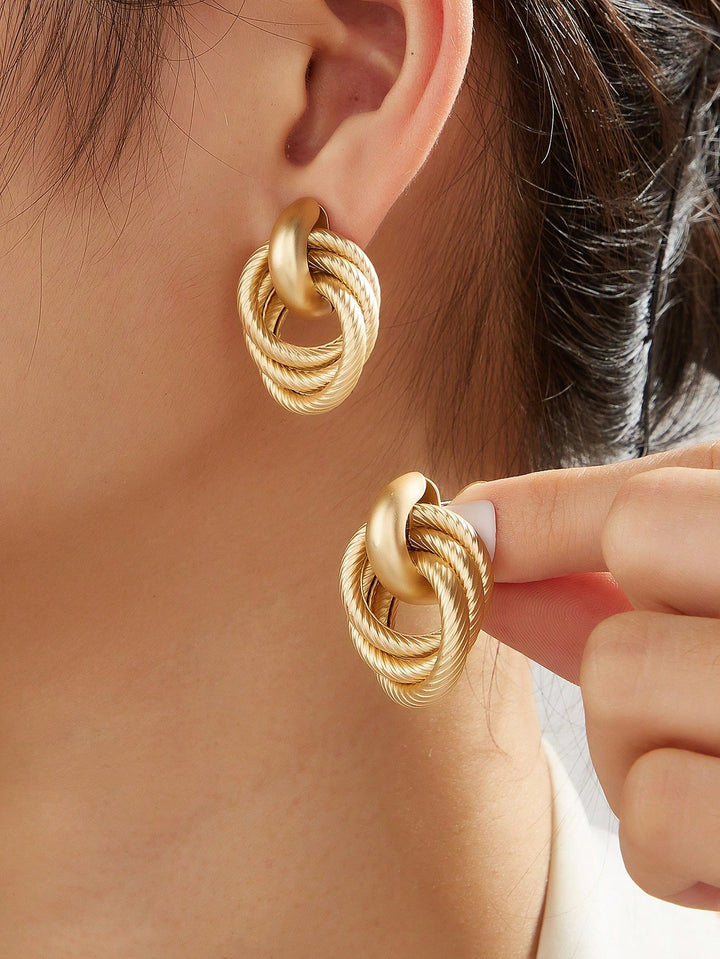 European & American Minimalist Twist Two-Layer Press Pattern Clip-On Earrings - Gold