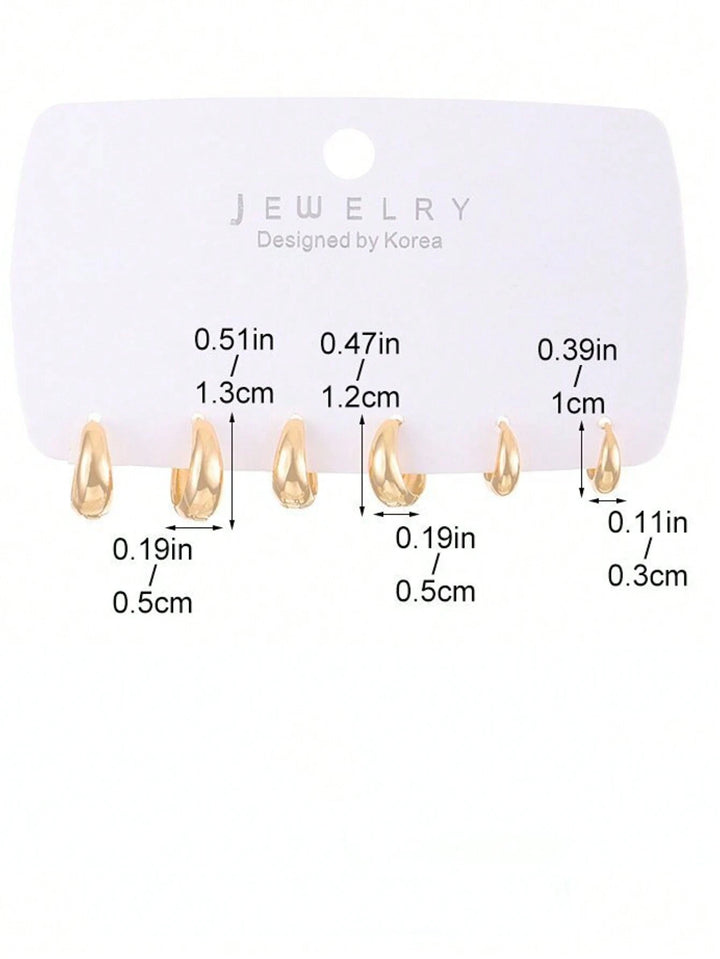 3 Pairs Minimalist Exaggerated Hoop Earrings for Women - Gold