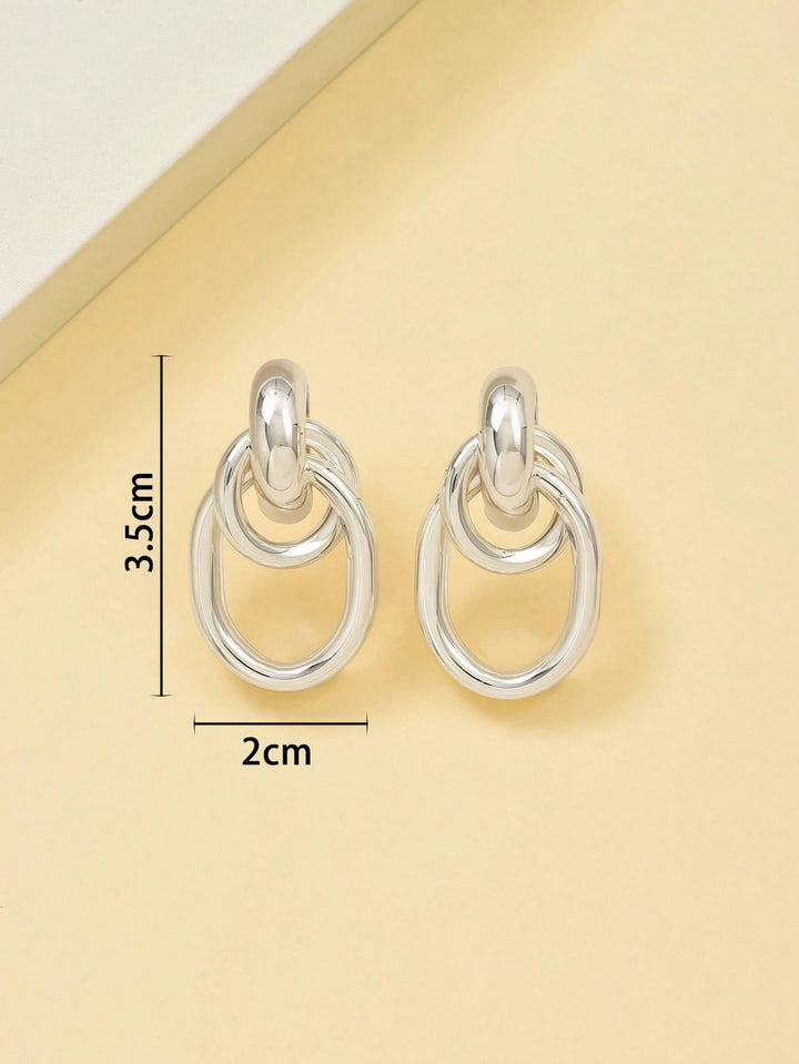 Silver-Tone Multi-Turn Knotted Double Hoop Stud Earrings for Women